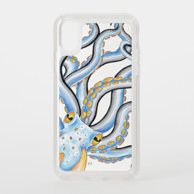Funky Octopus Ink Blue Orange Speck iPhone X Case (Front)