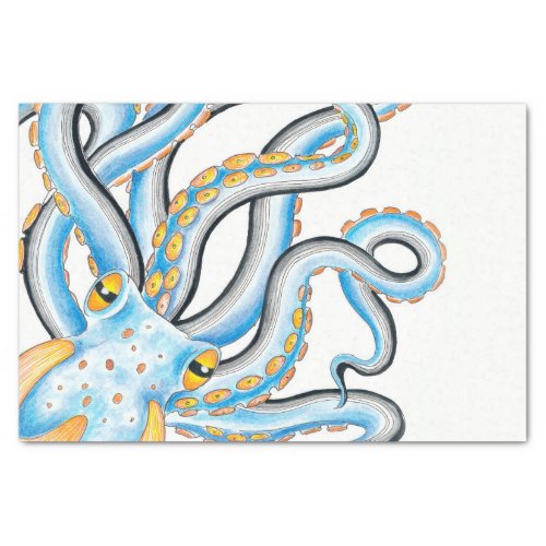 Funky Octopus Ink Blue Orange Tissue Paper