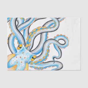 Funky Octopus Ink Blue Orange Tissue Paper