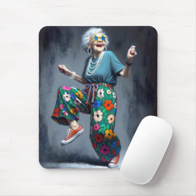Funky Old Lady Dancing Mouse Pad (With Mouse)