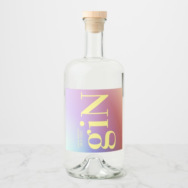 Funky Ombre Big Monogram Modern Bold Simple Gin Liquor Bottle Label (Front)