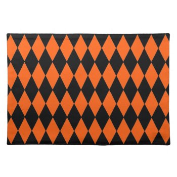 Funky Orange And Black Diamond Harlequin Pattern Placemat by PrettyPatternsGifts at Zazzle