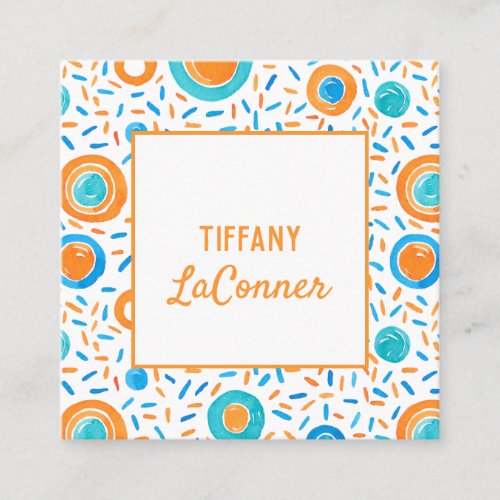 Funky Orange and Blue Shapes Square Business Card