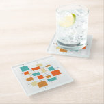 Funky Orange and Blue Squares Retro Mid Mod Glass Coaster<br><div class="desc">This funky mid century modern glass coaster features squares,  rectangles,  and lines in the colors of turquoise blue,  two shades of orange,  cream,  and black. This will make a colorful addition to your table's decor!</div>