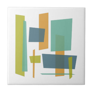 Funky Orange Blue Green Rectangles Mid-century Ceramic Tile