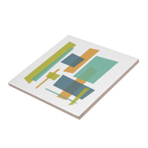 Funky Orange Blue Green Rectangles Mid-century Ceramic Tile