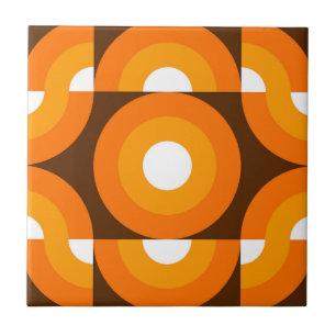 Funky Orange Brown Retro Circles Art Pattern Ceramic Tile