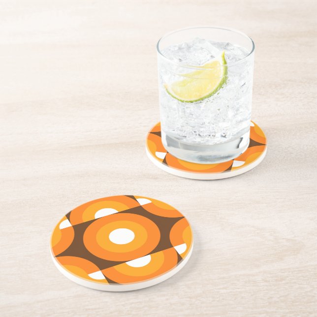 Funky Orange Brown Retro Circles Art Pattern Coaster (Side)