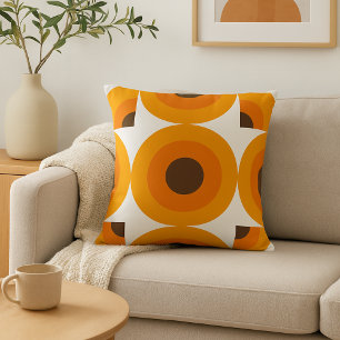 Funky Orange Brown Retro Circles Art Pattern Throw Pillow