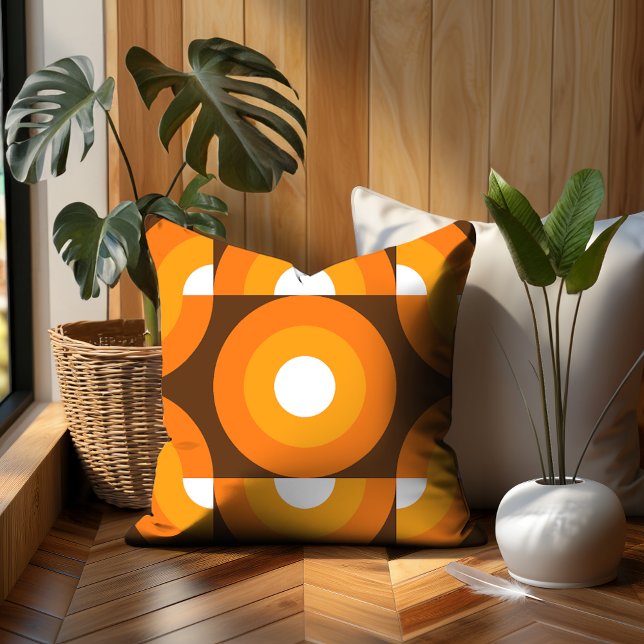 Funky Orange Brown Retro Circles Art Pattern Throw Pillow (Creator Uploaded)