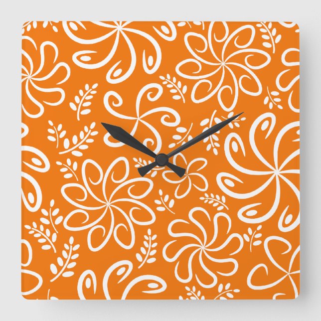 Funky orange flowers and leaves Wall Clock (Front)