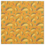 Funky Orange Mexican Food Tacos and Chillies Print Fabric