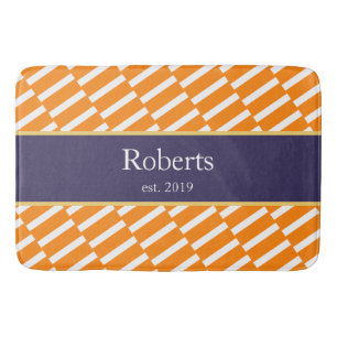 Funky Orange Pattern Family Name and Year Modern Bath Mat