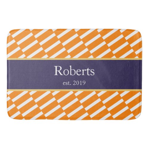 Funky Orange Pattern Family Name and Year Modern Bath Mat