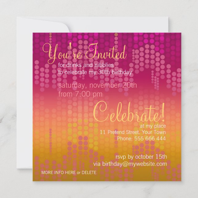 Funky Orange Pink Party Birthday Invitation