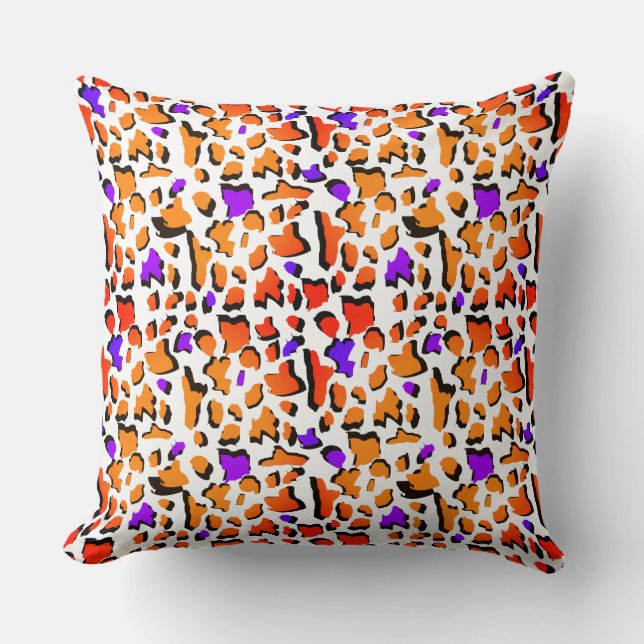 Funky Orange Purple Leopard Print Modern Throw Pillow (Front)