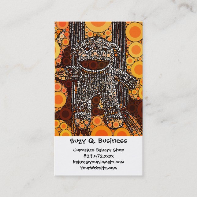 Funky Orange Sock Monkey Circles Bubbles Pop Art Business Card (Front)