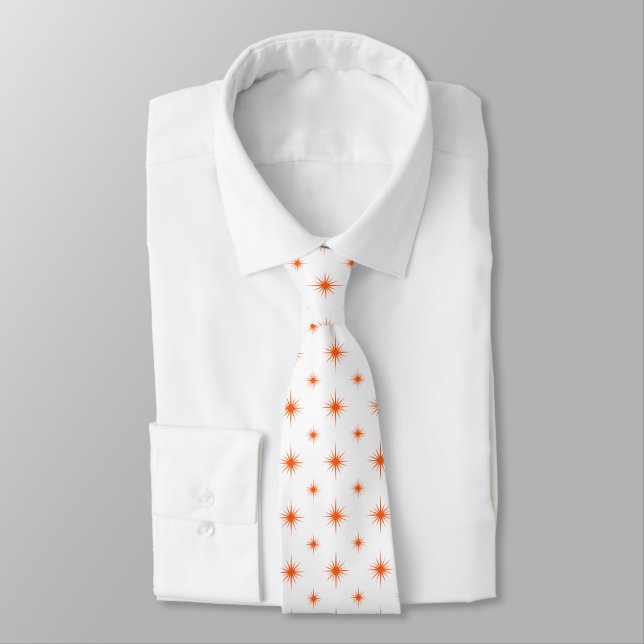 Funky Orange Starburst Pattern Retro Mid Century Neck Tie (Tied)