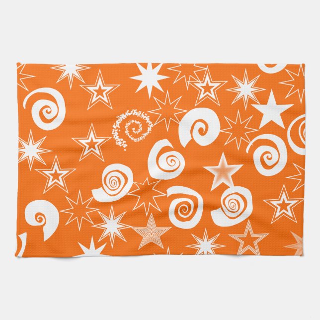 Funky Orange Stars and Swirls Fun Pattern Gifts Towel (Horizontal)