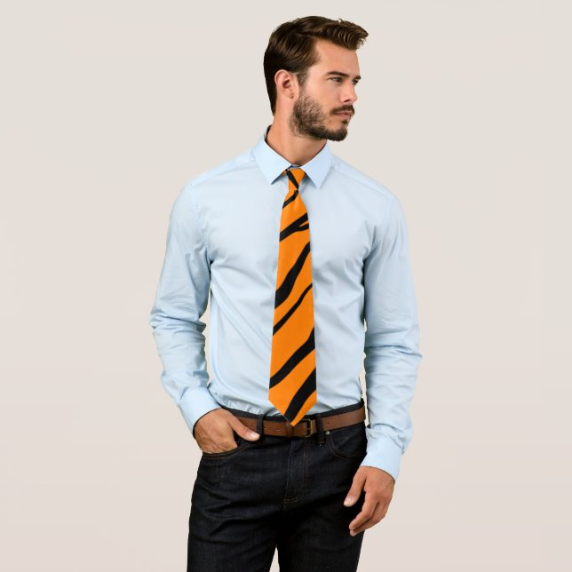 Funky Orange Zebra Print Pattern Stripes   Neck Tie (In Situ)