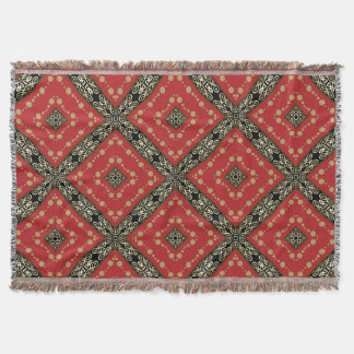 Funky Ornate Black Gold+Red Woven Throw Blanket