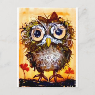 Funky owl girl postcard