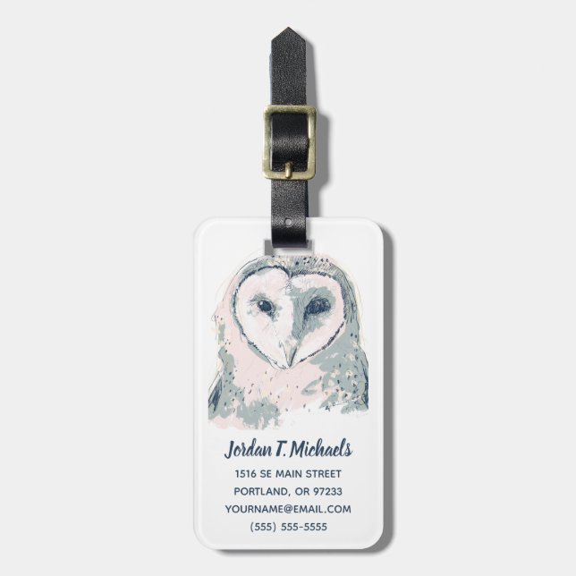 Funky Owl Portrait Luggage Tag (Front Vertical)