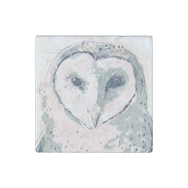 Funky Owl Portrait Stone Magnet (Front)