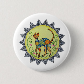 Funky, Paisley, Celtic Cat Mandala Pinback Button