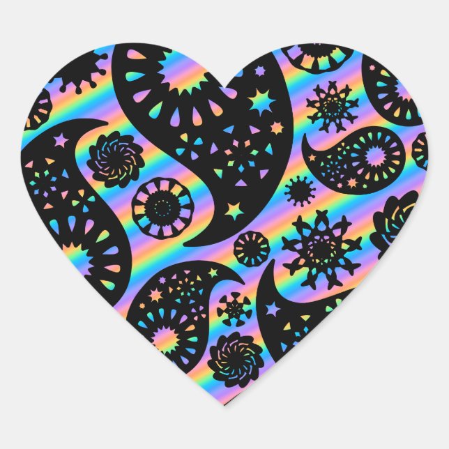 Funky Paisley Design. Heart Sticker (Front)