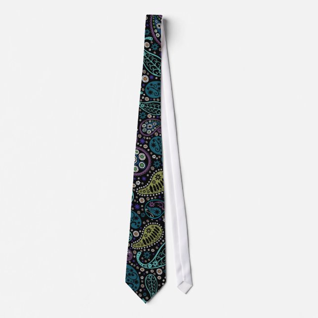 Funky Paisley Pattern in Peacock Inspired Colors Neck Tie (Front)