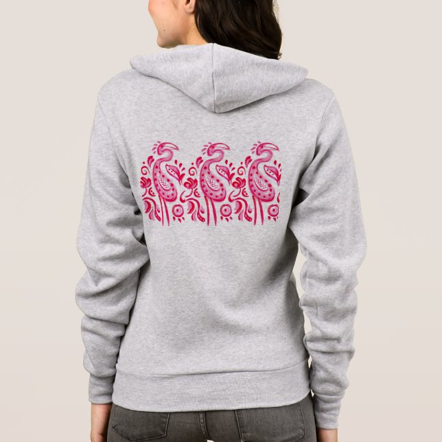 Funky Paisley Pink Flamingo Pattern Hoodie (Back)