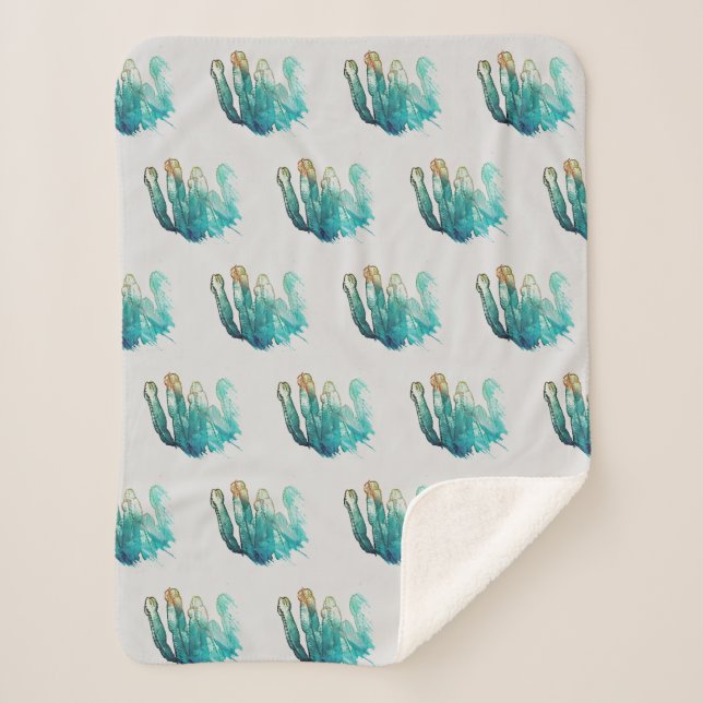 Funky Pale Green Cactus Drawing Blanket (Front)