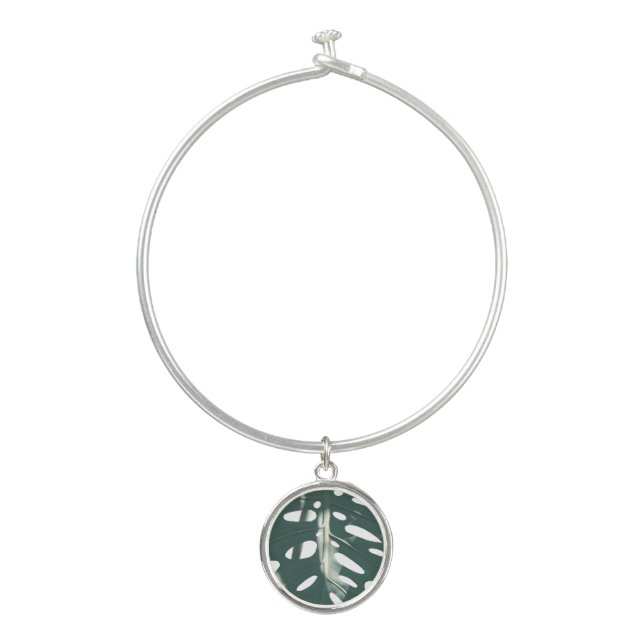 Funky Pale Green Swiss Cheese Plant Bangle Bracelet (Front)