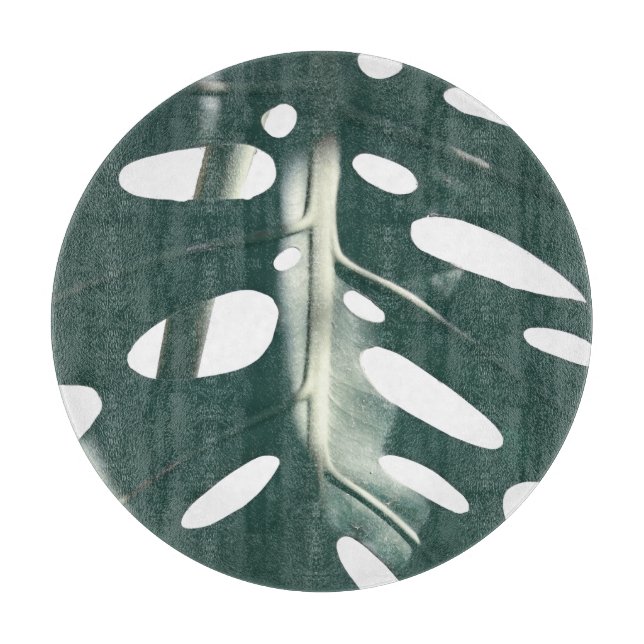 Funky Pale Green Swiss Cheese Plant Cutting Board (Front)