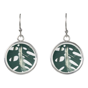 Funky Pale Green Swiss Cheese Plant Earrings