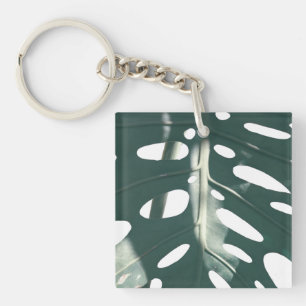 Funky Pale Green Swiss Cheese Plant Keychain