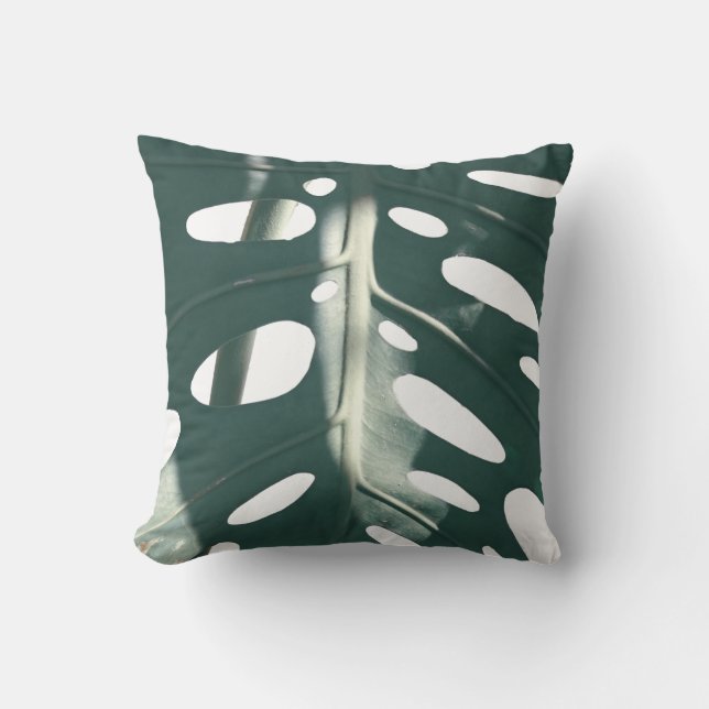 Funky Pale Green Swiss Cheese Plant Throw Pillow (Front)
