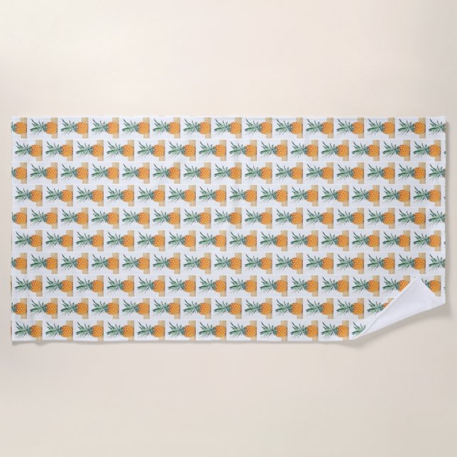 Funky Pale Green Yellow Pineapple Beach Towel (Front)