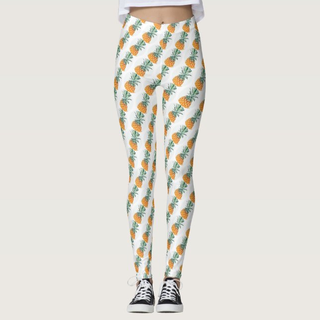 Funky Pale Green Yellow Yummy Pineapple Leggings (Front)