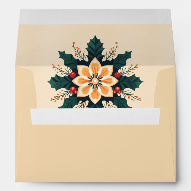Funky Pale Yellow Orange and Green Poinsettia  Envelope (Back (Bottom))