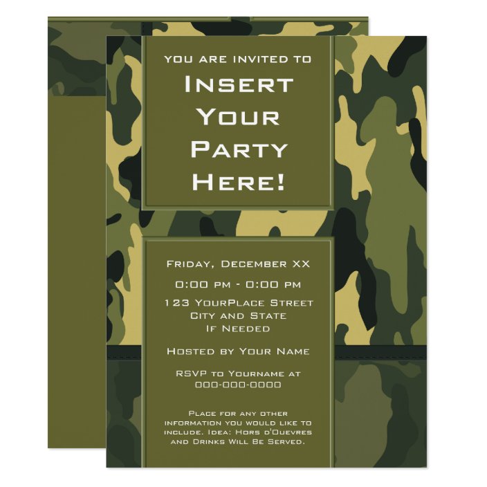 Funky Party - Dark Green Military Camouflage Invitation | Zazzle.com