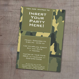 Funky Party - Dark Green Military Camouflage Invitation