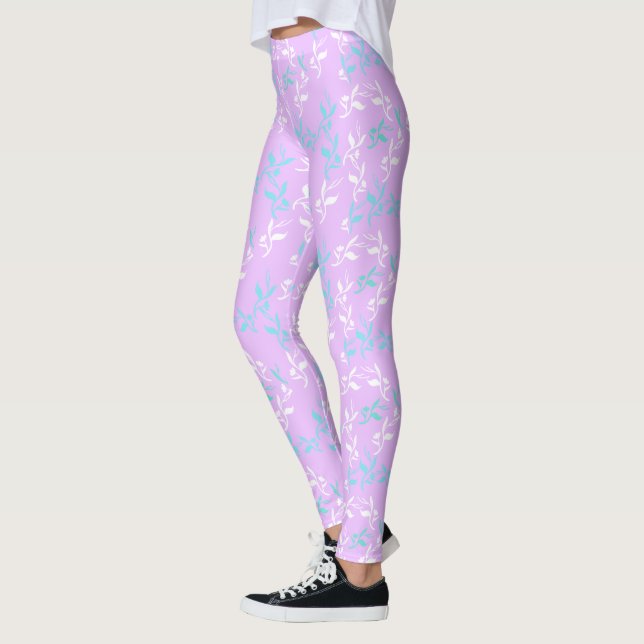 Funky Pastel Color Leaves Pattern Leggings (Left)