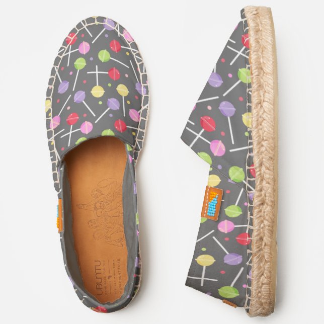 Funky Pastel Coloured Candy Lollipops on Grey Espadrilles (Side)