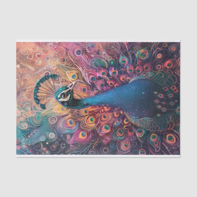 Funky Peacock Colorful Feathers Decoupage Tissue Paper (Front)