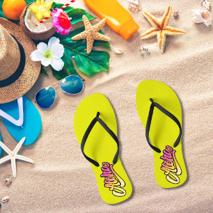 Funky Peridot   Golden Yellow Aloha Beach Flip Flops