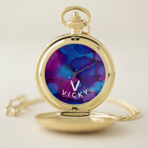 Funky personalized abstract marbled alcohol ink  w pocket watch