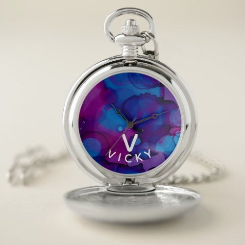 Funky personalized abstract marbled alcohol ink  w pocket watch