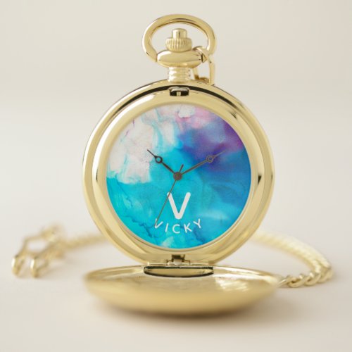 Funky personalized heart abstract marbled ink  wat pocket watch